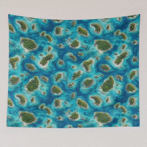 Item preview, Tropical Island Seamless Pattern | Aerial Ocean Archipelago Wallpaper | Blue Lagoon Coastal Surface Design designed and sold by AnimalAirtistry.