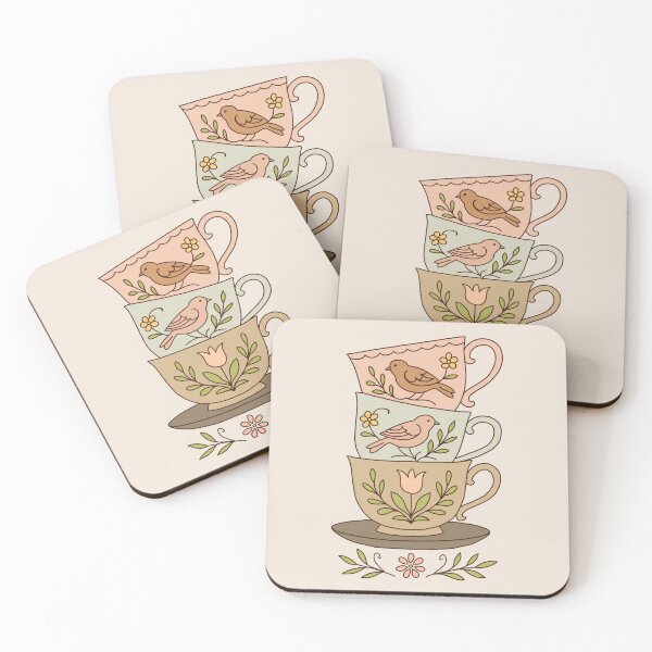Item preview, Vintage Teacups and Birds Sticker - Aesthetic Pastel Decal designed and sold by AliAltinelArt.