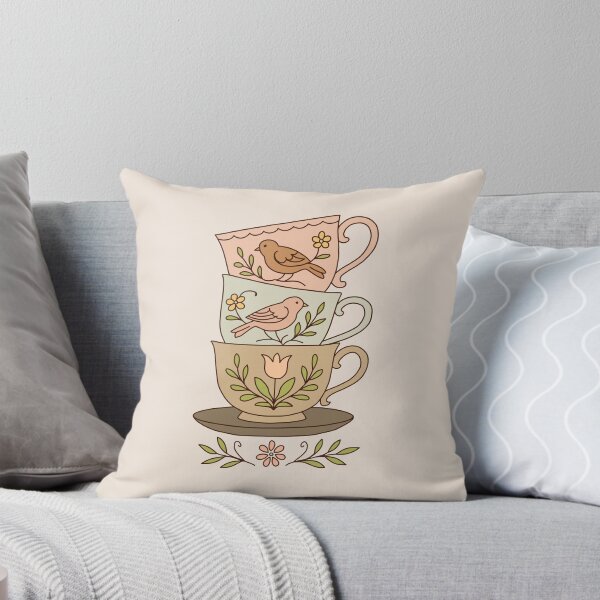 Item preview, Vintage Teacups and Birds Sticker - Aesthetic Pastel Decal designed and sold by AliAltinelArt.
