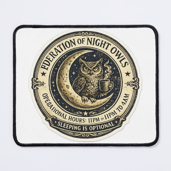 Item preview, Federation of Night Owls Operational Hours 11PM to 4AM – Funny Vintage Seal | Night Owl Gift designed and sold by irfanshikh.