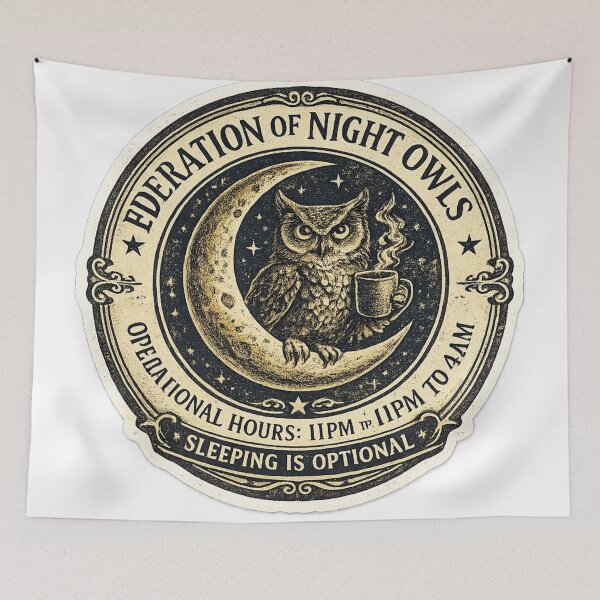 Item preview, Federation of Night Owls Operational Hours 11PM to 4AM – Funny Vintage Seal | Night Owl Gift designed and sold by irfanshikh.