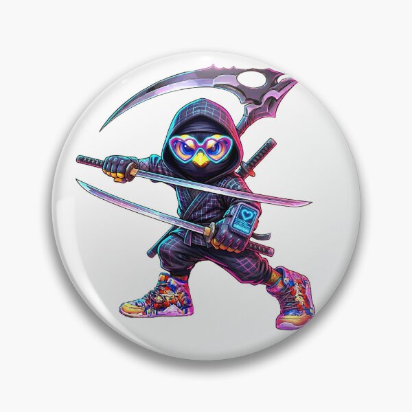 Item preview, Ninja Warrior Chicken with Swords | Neon Samurai Street Art designed and sold by Cyber-ART-Studio.