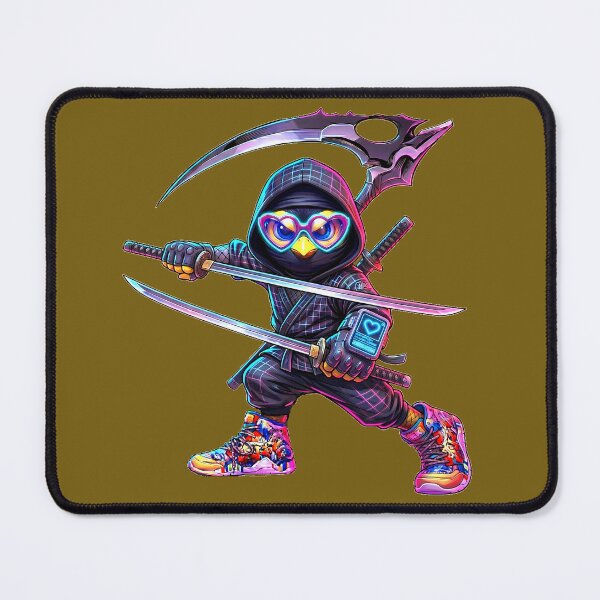 Item preview, Ninja Warrior Chicken with Swords | Neon Samurai Street Art designed and sold by Cyber-ART-Studio.