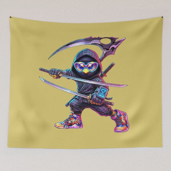 Item preview, Ninja Warrior Chicken with Swords | Neon Samurai Street Art designed and sold by Cyber-ART-Studio.