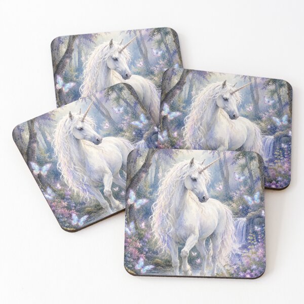 Item preview, Enchanted White Unicorn in a Fairycore Forest | Ethereal Watercolor Fantasy Art designed and sold by Bara Lune Design .