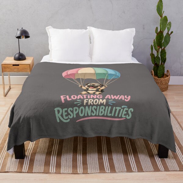 Item preview, Floating Away From Responsibilities Funny Parachute Pug T-Shirt designed and sold by Aimetoi.