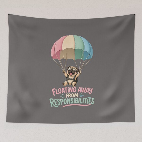 Item preview, Floating Away From Responsibilities Funny Parachute Pug T-Shirt designed and sold by Aimetoi.