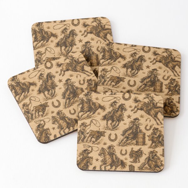 Item preview, Cowgirl Rodeo Seamless Pattern | Western Wood Burning Style Wallpaper | Rustic Pyrography Cowgirl Textile Design designed and sold by AnimalAirtistry.