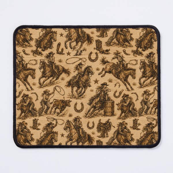 Item preview, Cowgirl Rodeo Seamless Pattern | Western Wood Burning Style Wallpaper | Rustic Pyrography Cowgirl Textile Design designed and sold by AnimalAirtistry.