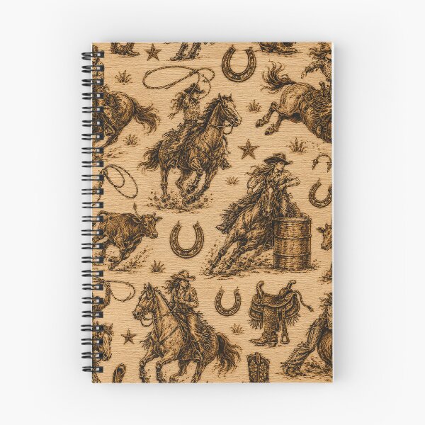 Item preview, Cowgirl Rodeo Seamless Pattern | Western Wood Burning Style Wallpaper | Rustic Pyrography Cowgirl Textile Design designed and sold by AnimalAirtistry.