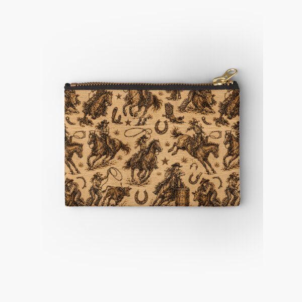 Item preview, Cowgirl Rodeo Seamless Pattern | Western Wood Burning Style Wallpaper | Rustic Pyrography Cowgirl Textile Design designed and sold by AnimalAirtistry.