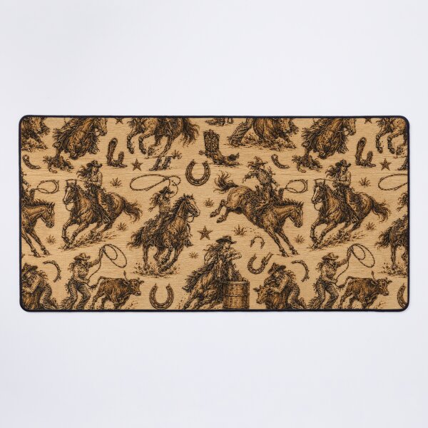 Item preview, Cowgirl Rodeo Seamless Pattern | Western Wood Burning Style Wallpaper | Rustic Pyrography Cowgirl Textile Design designed and sold by AnimalAirtistry.