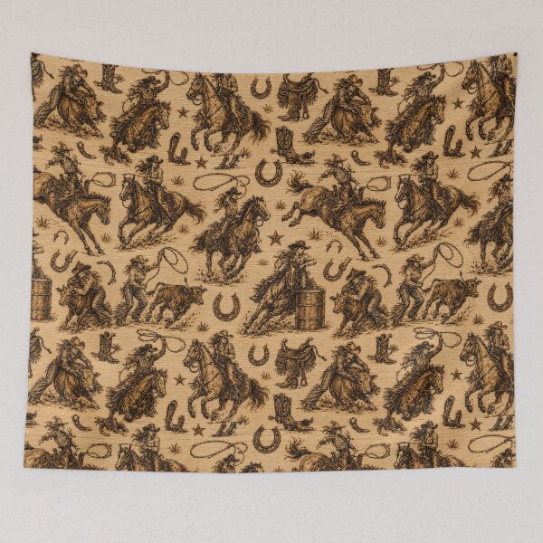 Item preview, Cowgirl Rodeo Seamless Pattern | Western Wood Burning Style Wallpaper | Rustic Pyrography Cowgirl Textile Design designed and sold by AnimalAirtistry.