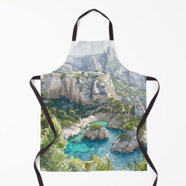 Item preview, Calanques de Cassis in Watercolor Style — Digital Art Transformation from Real Photography designed and sold by M.ALK.Watercolor.