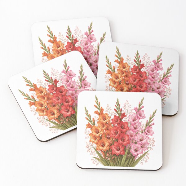 Item preview, Vintage Gladiolus Bouquet Botanical Illustration Watercolor Pink Orange Flowers designed and sold by Panom Suavichien.