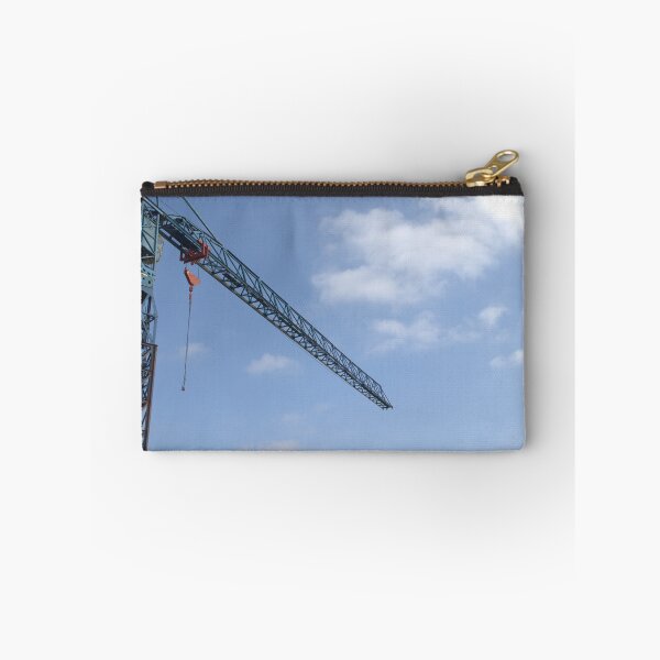Item preview, Construction crane detail against a clear blue sky with white clouds. designed and sold by FlorinWorks.