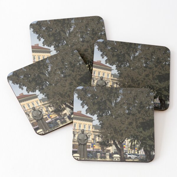 Item preview, Historical city center with classical architecture, stone statue and large green trees. designed and sold by FlorinWorks.