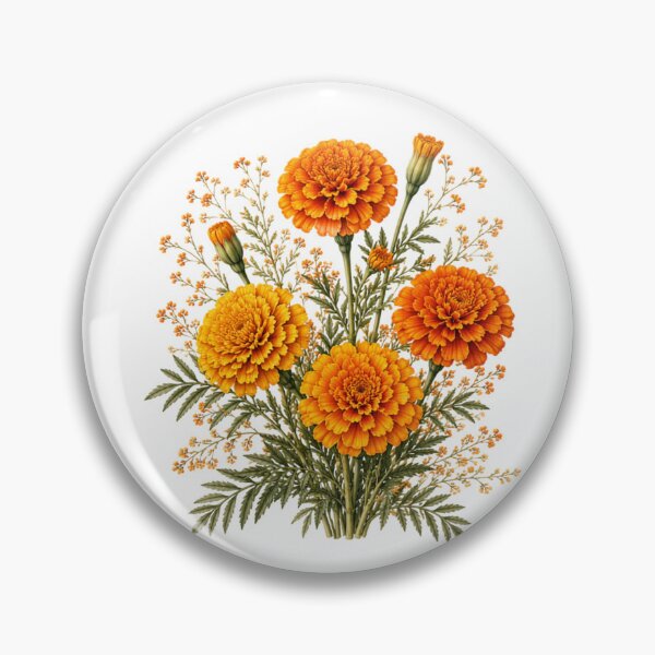 Item preview, Vintage Marigold Bouquet Botanical Illustration Watercolor Orange Autumn Flowers designed and sold by Panom Suavichien.