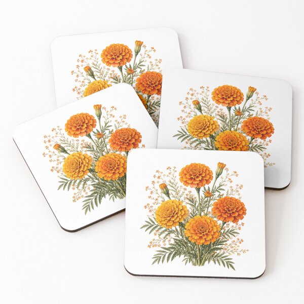 Item preview, Vintage Marigold Bouquet Botanical Illustration Watercolor Orange Autumn Flowers designed and sold by Panom Suavichien.