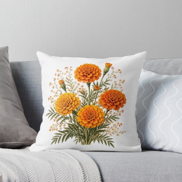 Item preview, Vintage Marigold Bouquet Botanical Illustration Watercolor Orange Autumn Flowers designed and sold by Panom Suavichien.