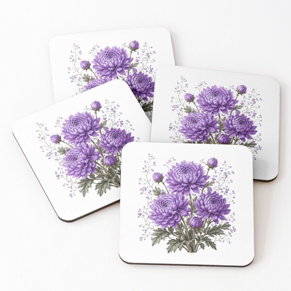 Item preview, Vintage Purple Chrysanthemum Bouquet Botanical Illustration Watercolor Mum Flowers designed and sold by Panom Suavichien.
