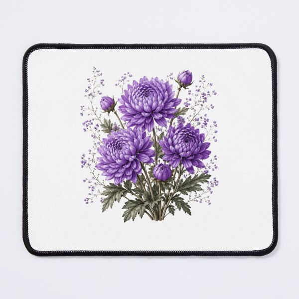 Item preview, Vintage Purple Chrysanthemum Bouquet Botanical Illustration Watercolor Mum Flowers designed and sold by Panom Suavichien.