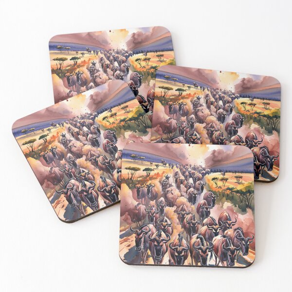 Item preview, Wildebeest Stampede Savannah Watercolor designed and sold by WildlifeInc.