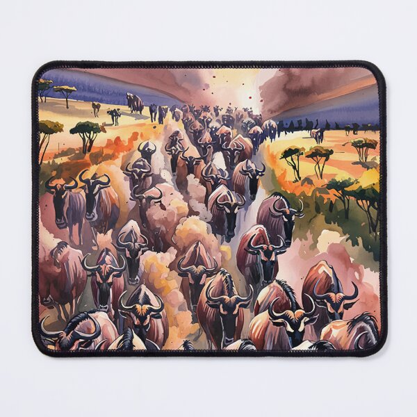 Item preview, Wildebeest Stampede Savannah Watercolor designed and sold by WildlifeInc.