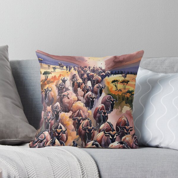 Item preview, Wildebeest Stampede Savannah Watercolor designed and sold by WildlifeInc.