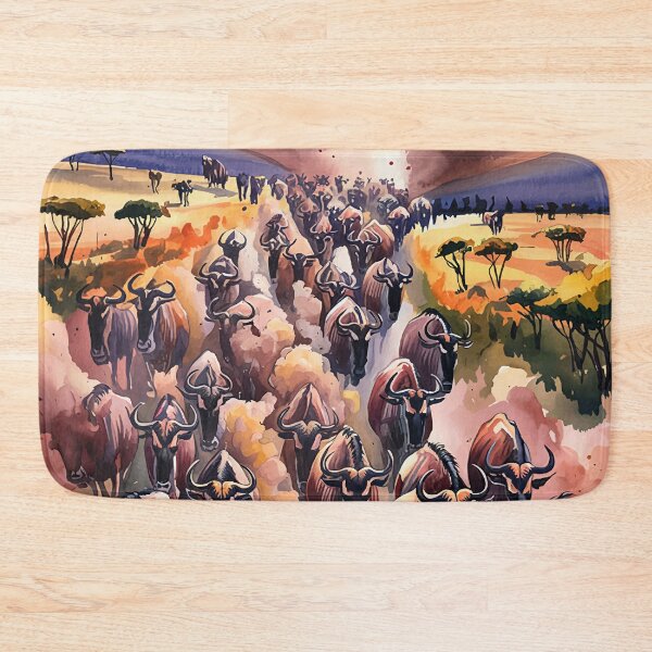 Item preview, Wildebeest Stampede Savannah Watercolor designed and sold by WildlifeInc.