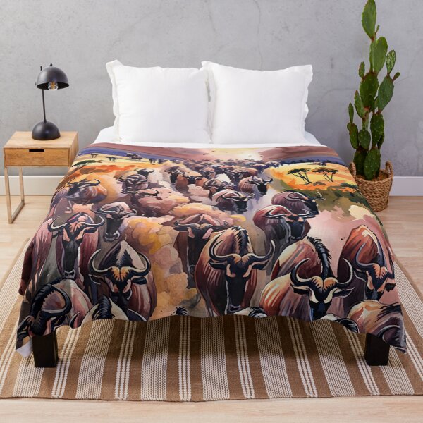 Item preview, Wildebeest Stampede Savannah Watercolor designed and sold by WildlifeInc.