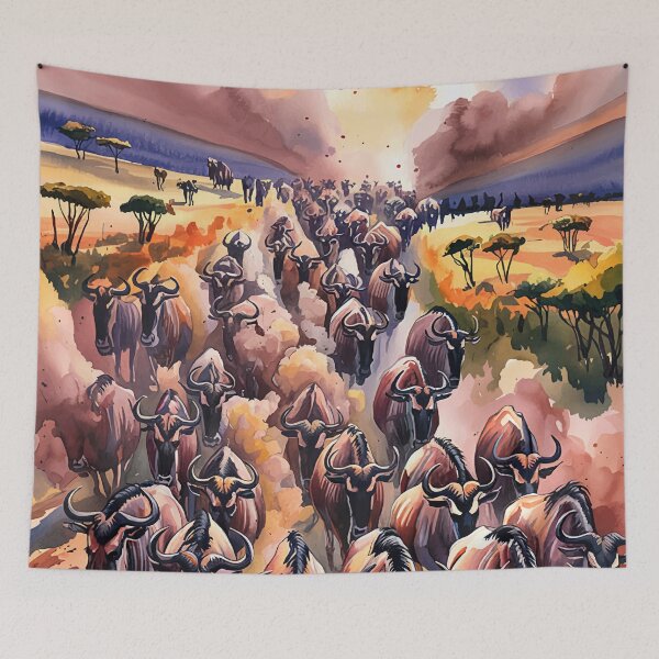 Item preview, Wildebeest Stampede Savannah Watercolor designed and sold by WildlifeInc.