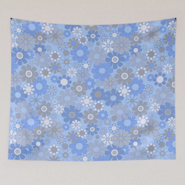 Item preview, Retro 70s Floral Pattern in Blue and Gray designed and sold by kierkegaard.
