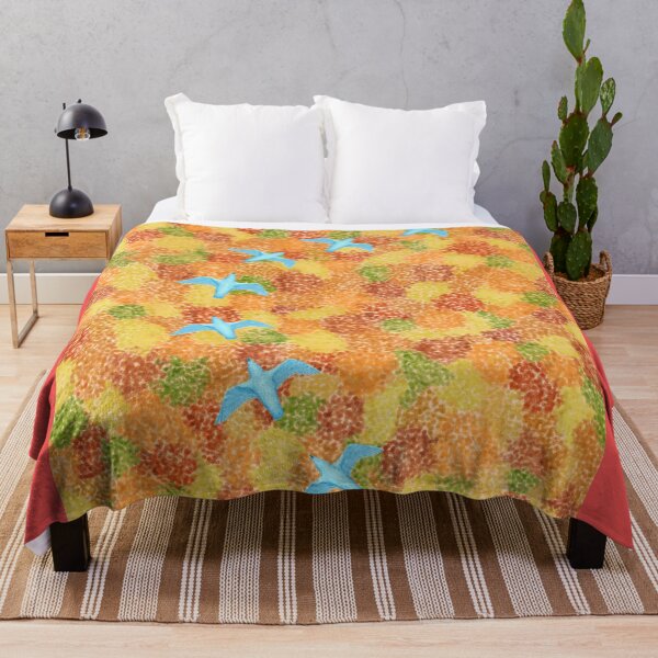 Item preview, A bird flying over a forest of autumn colors designed and sold by greenPQBstudio.