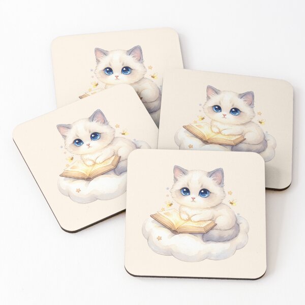 Item preview, Dreamy Blue-Eyed Kitten Reading on Cloud designed and sold by MythicCotton.