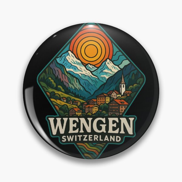 Item preview, Wengen Switzerland Mountains Trippy Art Retro designed and sold by TomFrontierArt.