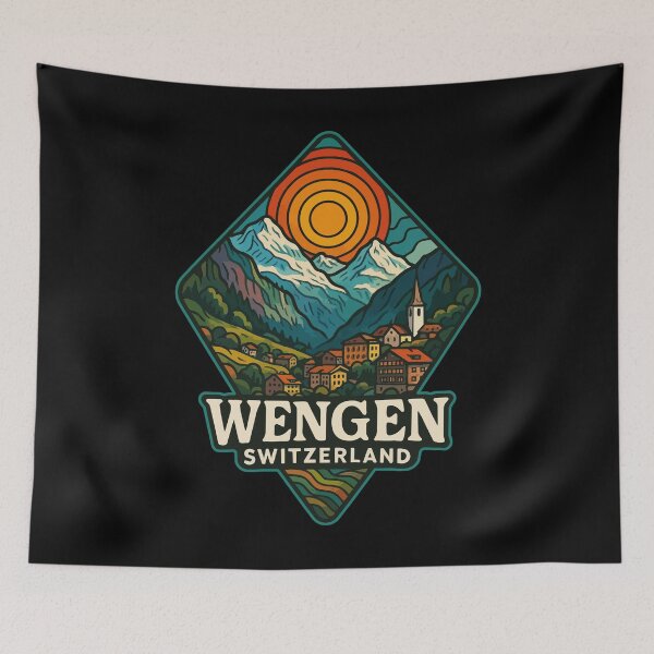 Item preview, Wengen Switzerland Mountains Trippy Art Retro designed and sold by TomFrontierArt.