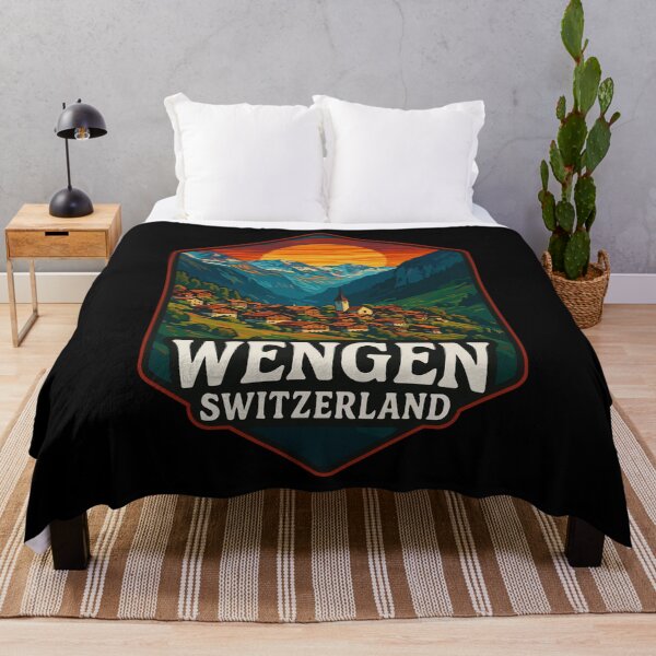 Artikelvorschau, Wengen Schweiz Alpen Retro entworfen und verkauft von TomFrontierArt.