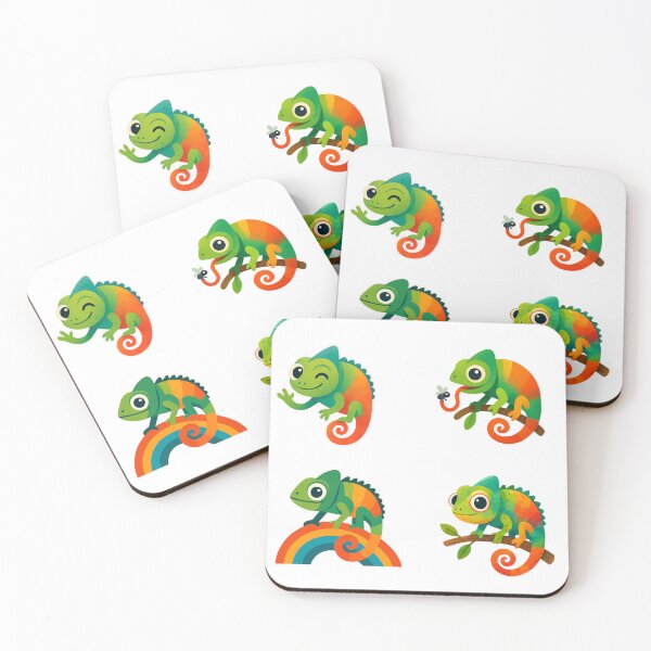 Item preview, Cute Watercolor Chameleon Sticker Pack – 4 Colorful Kawaii Chameleon Designs Set designed and sold by BeaMiciaDoodles.