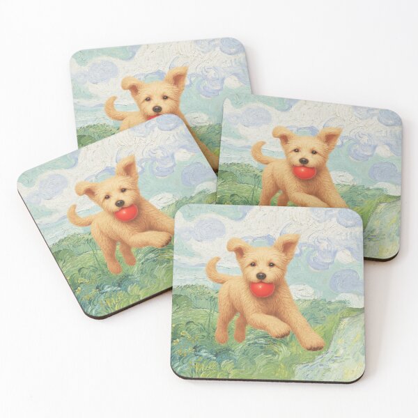 Item preview, Doodle Daisy playing fetch in pastel painting designed and sold by Doodles Down South.