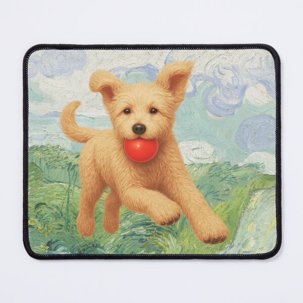 Item preview, Doodle Daisy playing fetch in pastel painting designed and sold by Doodles Down South.
