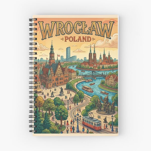 Item preview, Wroclaw Poland Colorful Cityscape & Famous Dwarfs Illustration designed and sold by Ar0undTheW0rld.