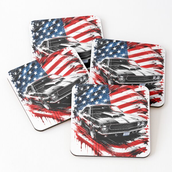 Item preview, Puissance Muscle Car Américaine – Voiture Classique Vintage avec Drapeau USA designed and sold by allin14fun.
