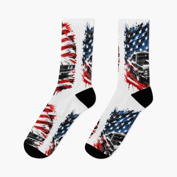 Item preview, American Muscle Car Power – Vintage Classic Car Art with USA Flag designed and sold by allin14fun.