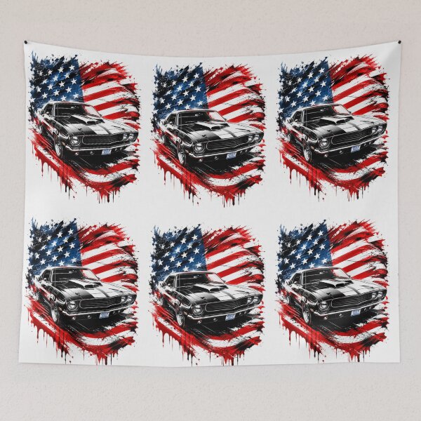 Item preview, American Muscle Car Power – Vintage Classic Car Art with USA Flag designed and sold by allin14fun.