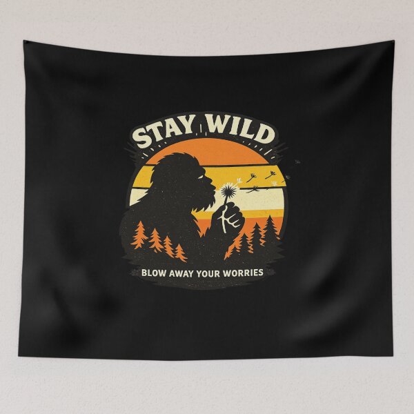 Item preview, Stay Wild Blow Away Your Worries Bigfoot Retro Vintage Shirt, Bigfoot Blowing Dandelion designed and sold by VibeOffline Studio.