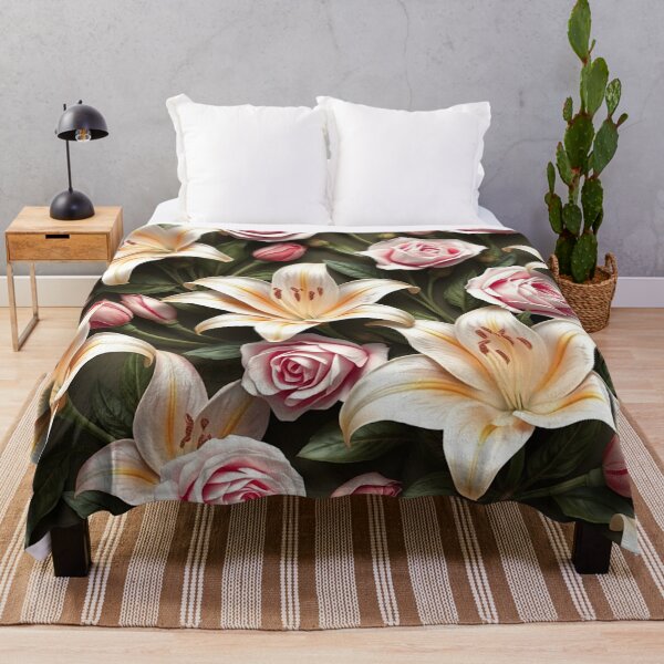 Item preview, Elegant Pink Roses and White Lily Floral Seamless Pattern Romantic Botanical Design designed and sold by IntelliMindDesigns.