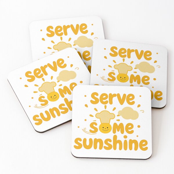 Item preview, Serve some sunshine text with smiling sun in a chef hat designed and sold by Prints by Mat.