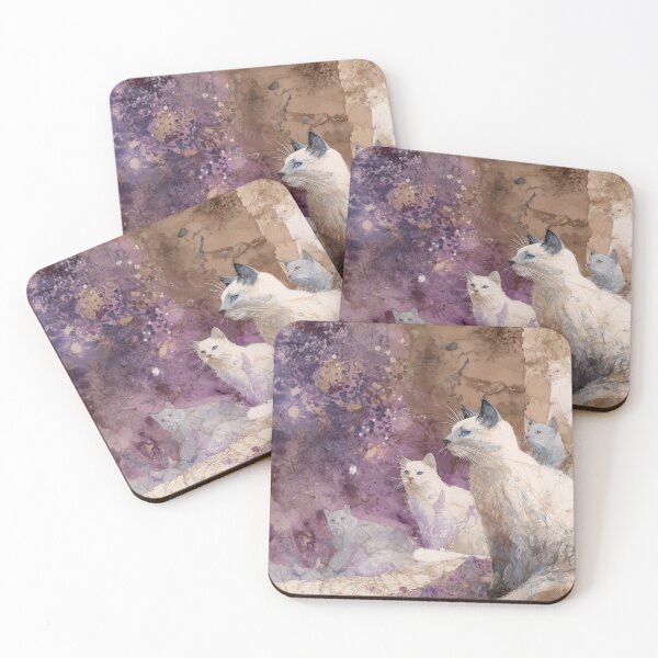 Item preview, Elegant White Cats in Violet Watercolor Mist designed and sold by Paolo-Bandal.