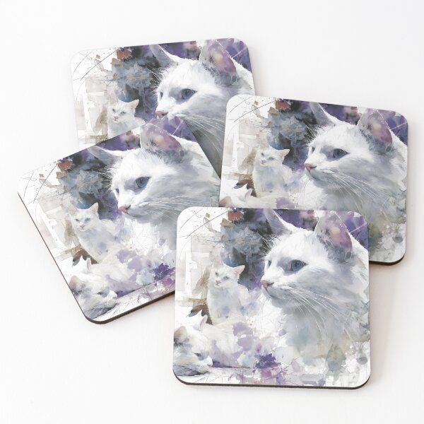 Item preview, Dreamy White Cats in Purple Watercolor Splashes designed and sold by Paolo-Bandal.
